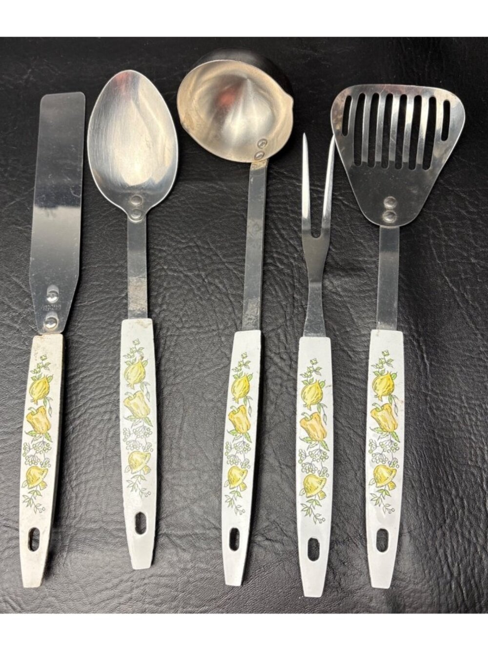 Spice of life Stainless Steel Utensil Set Yellow Bell Pepper Design Handles Vtg